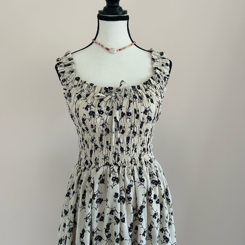 Floral Smocked Midi Dress with Ruffle Straps - Picture 4 of 12